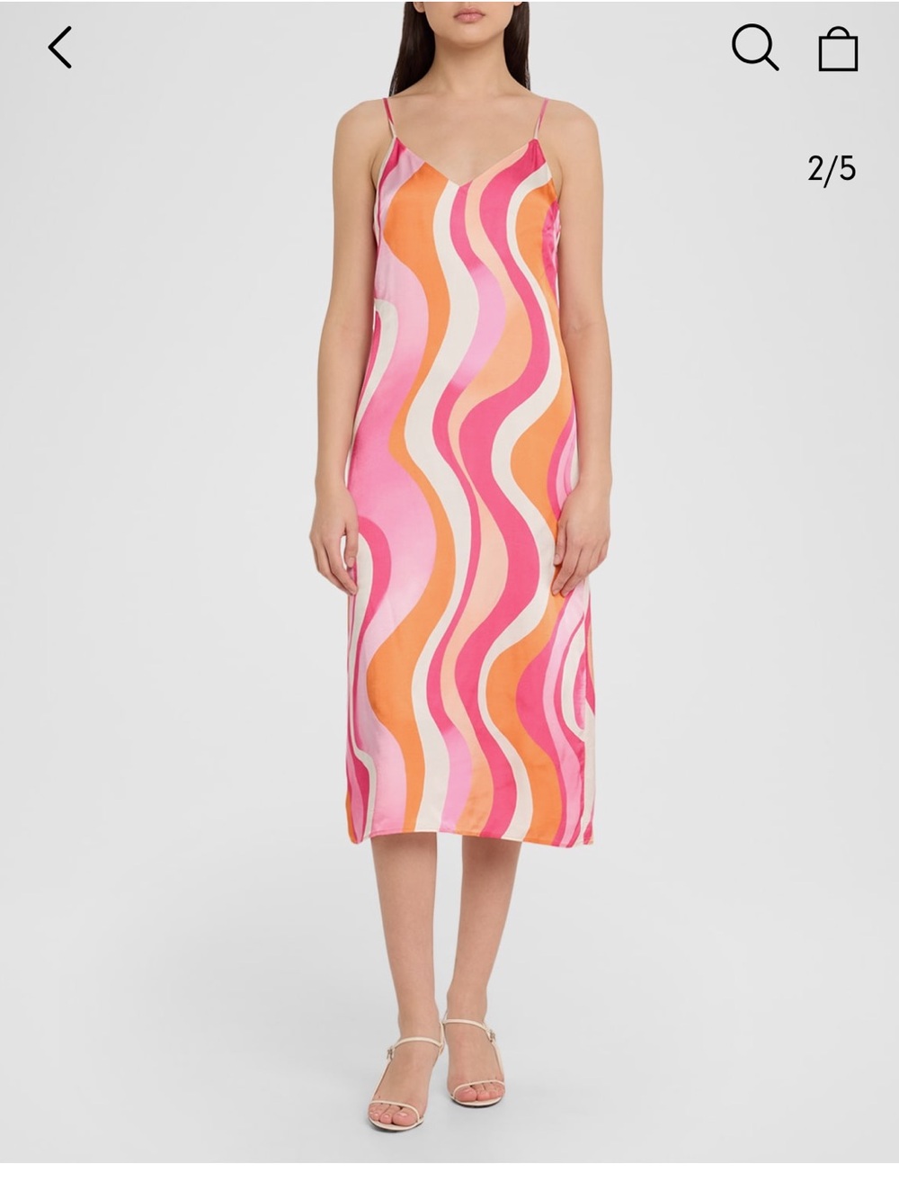Ramy Brook Pink & Orange Wavy Midi Slip Dress